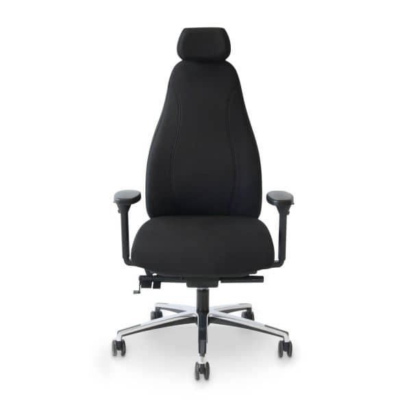 Kontorstol Gena+, Med 4D Armlener Og Hodehviler, Tekstil: Fighter Sort, Understell: Polert Aluminium