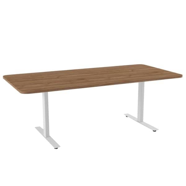 Konferansebord SC - Rett Med Runde Hjørner 2100x1000 mm, Farge: Valnøtt Laminat 40, Farge base: RAL9016 Hvit Aluminium