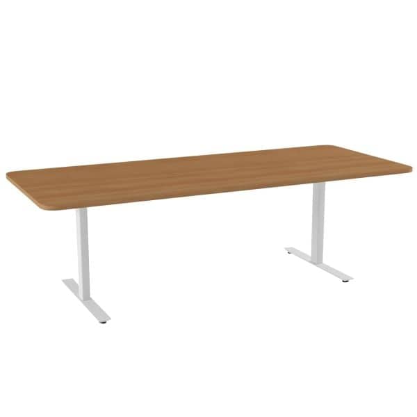 Konferansebord SC - Rett Med Runde Hjørner 2400x1000 mm, Farge: Bøk Laminat 44, Farge base: RAL9016 Hvit Aluminium