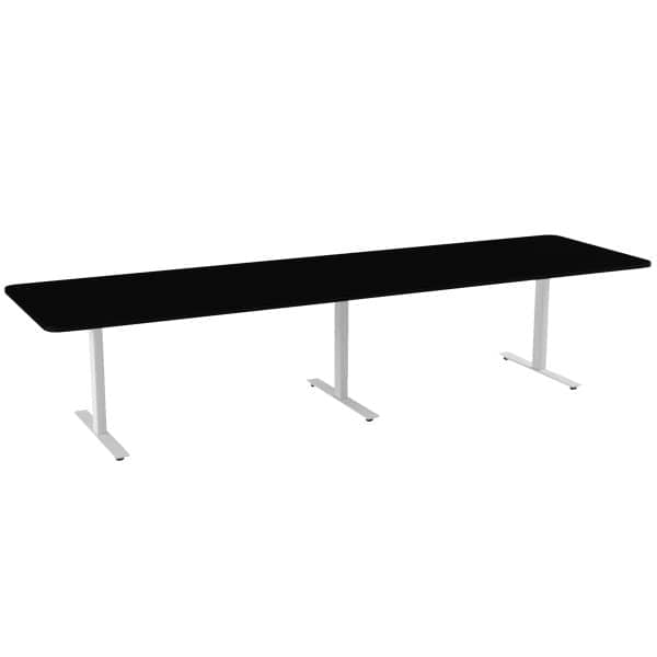 Konferansebord SC - Rett Med Runde Hjørner 3500x1000 mm, Farge: Sort Laminat 18, Farge base: RAL9016 Hvit Aluminium