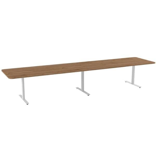 Konferansebord SC - Rett Med Runde Hjørner 4200x1000 mm, Farge: Valnøtt Laminat 40, Farge base: RAL9016 Hvit Aluminium